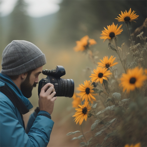 image of a man photographing yellow flowers