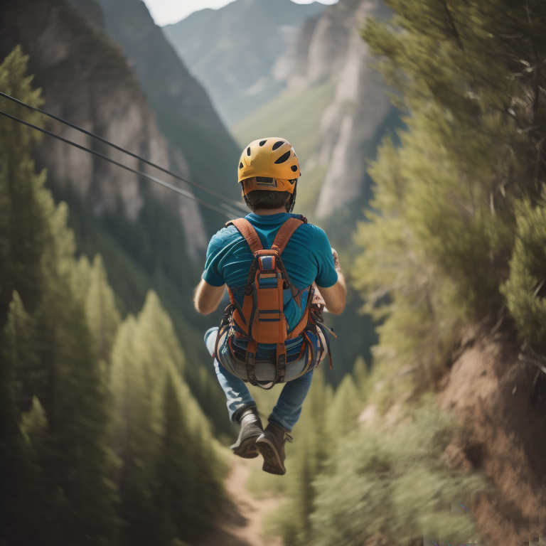 a person riding down a zipline