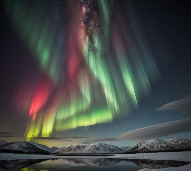 Green and red swirls in the night sky